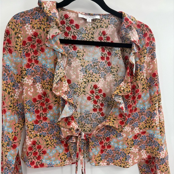 INTERMIX Silk printed Floral Ruffle Blouse Top Tie Front V-Neck Boho size 2 - Picture 4 of 16